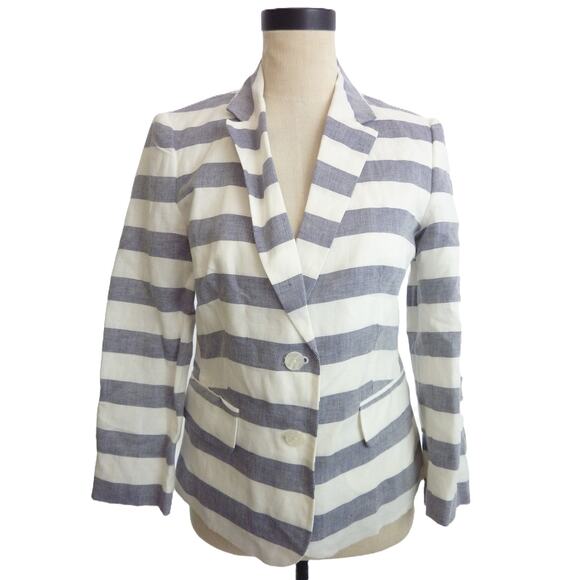 Banana Republic Blue White Linen Blend Jacket Blazer Summer 8 - Picture 1 of 6